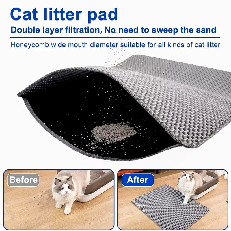 Pet Cat Litter Mat Waterproof Double Layer Cat Litter Trapping Pet Litter Box Mat Clean Pad Products for Cats Accessories